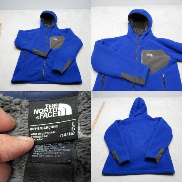 The North Face Jacket Boys Large Royal Blue Pockets Hooded‎ Fleece Full Zip - Picture 1 of 14